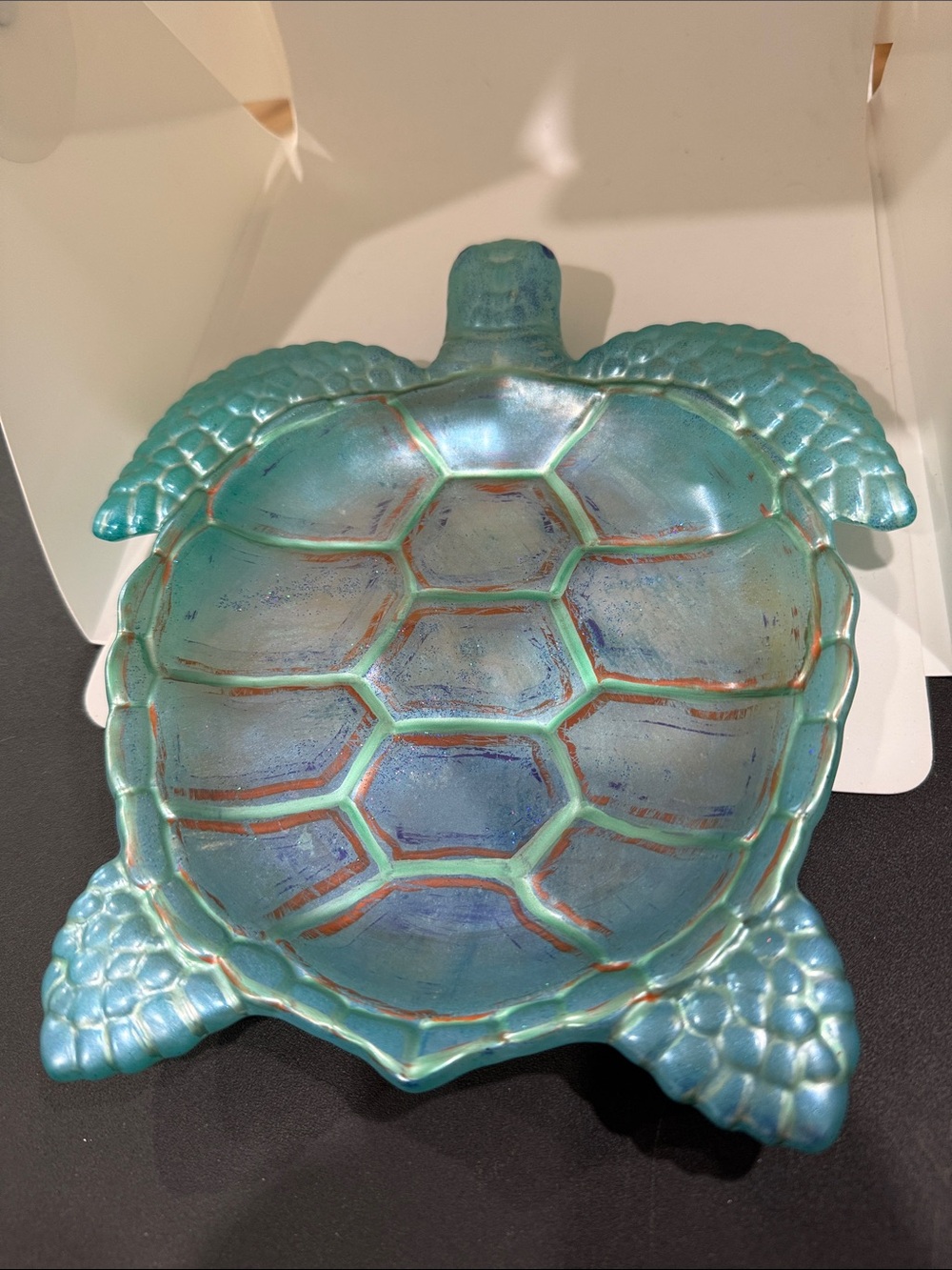 Decorative Resin Turtle Dish - Iridescent Teal Home Art